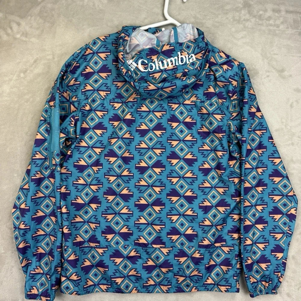 Columbia Challenger Pullover Jacket‎ Mens M Aztec Print Teal Purple Gorpcore